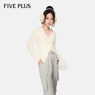 女秋装 FIVE 新款 女毛衣设计感V领小众上衣打底衫 PLUS针织衫