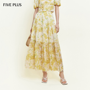 2025新款 FIVE PLUS女夏裝 波嬉風(fēng)裙子海邊度假浪漫碎花半身裙女裝