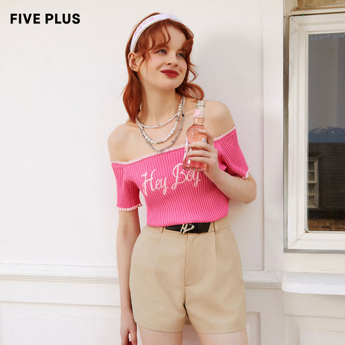 FivePlus甜辣风一字露肩针织衫