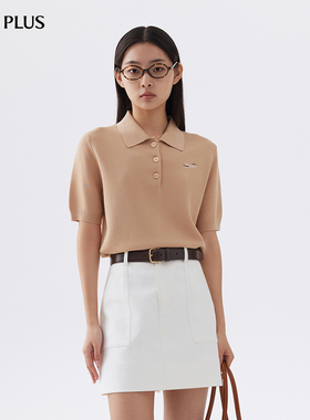 FIVE PLUS针织衫女短袖Polo领上衣套头衫刺绣字母