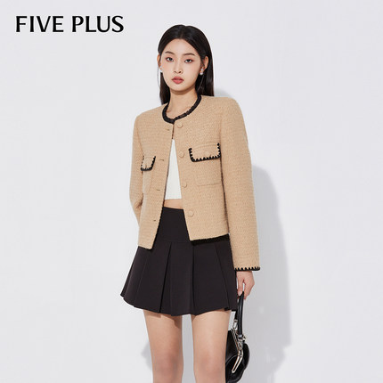 FIVE PLUS小香风短外套女上衣撞色贝壳绣法式气质女秋装