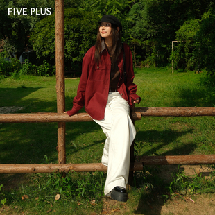 女上衣26春新品 FIVE PLUS通勤慵懒宽松直筒几何镂空拼接套头衫