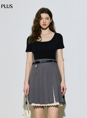 FIVE PLUS女夏装可露丽风方领舒适百搭T恤女装