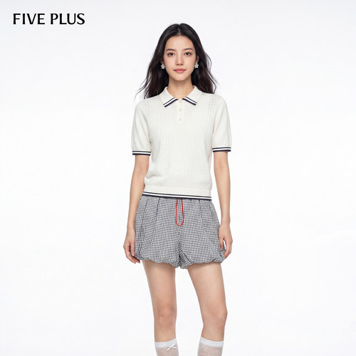 FIVEPLUS学院风镂空针织衫女