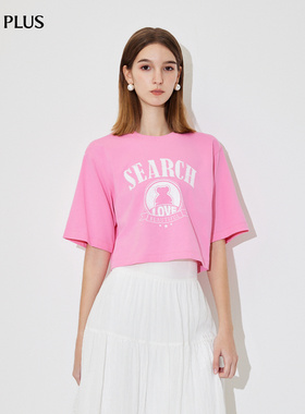 FIVE PLUST恤女上衣宽松短袖纯棉落肩袖字母图案潮新款女夏装