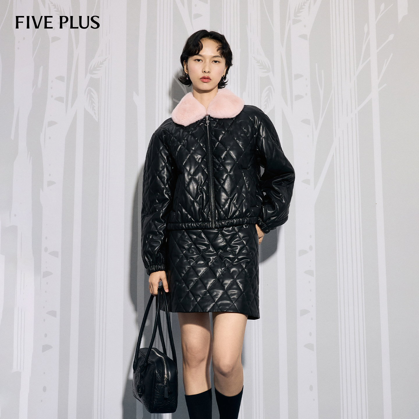 FIVEPLUS翻领PU皮外套