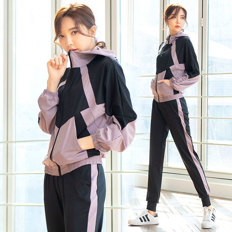 秋冬运动健身套装女宽松大码新款晨跑步运动服长袖超弹瑜伽速干衣
