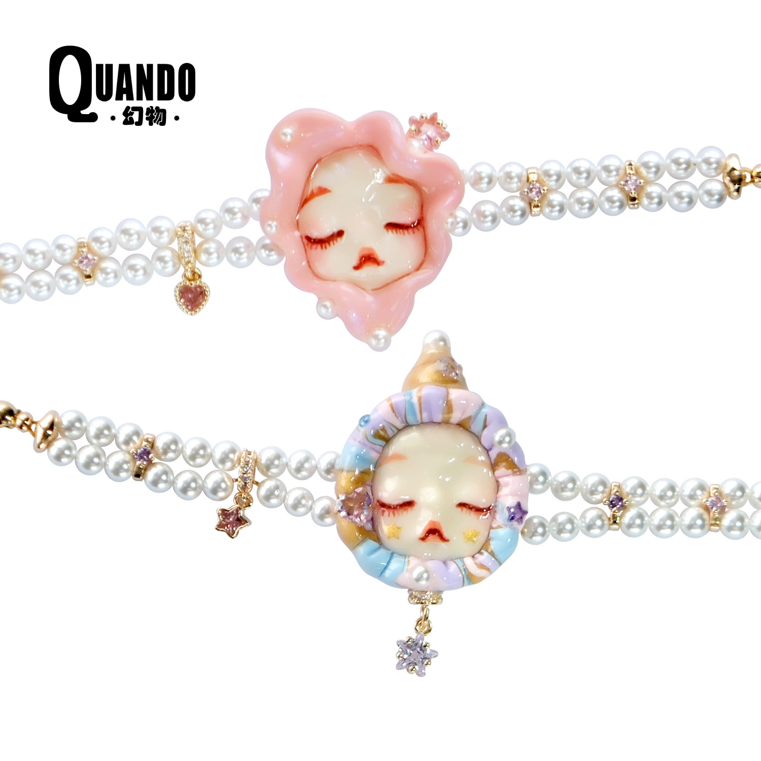 QUANDO幻物小众原创设计可爱手工娃珍珠双层手链艺术礼物