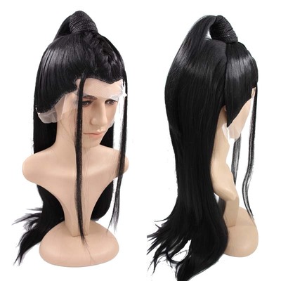 古风男士黑色长发整顶假发套古装侠客书生假发cos男士手钩头套