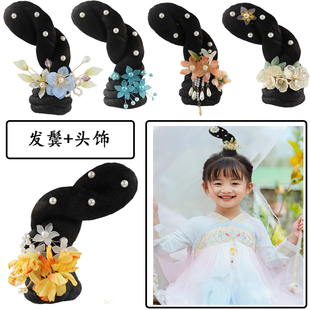 儿童敦煌舞蹈造型演出古风仙女发包头饰古装汉服假发灵蛇飞天发髻