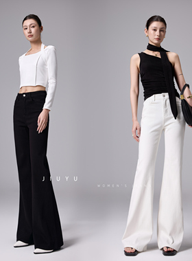 2025新款夏季薄款黑色微喇牛仔裤女梨形显瘦高腰直筒白色喇叭裤子