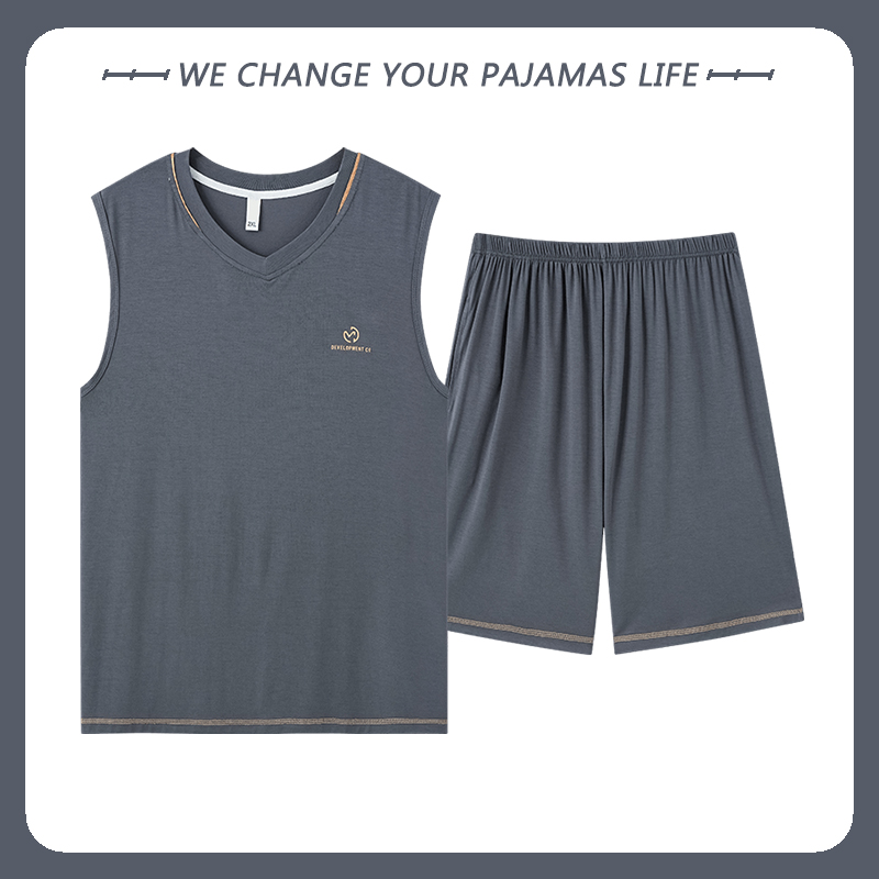 北极绒莫代尔男士背心睡衣夏季无袖青少年休闲家居服薄款夏天套装