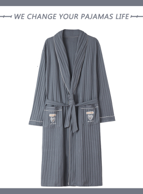 北极绒睡袍男士春秋季纯棉长袖2025年新款浴袍宽松大码薄款家居服