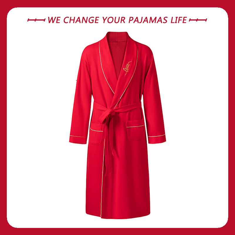 ARCTIC VELVET PAJAMAS MENS SPRING SUMMER LONG SLEEVE THIN BENMEI YEAR FESTIVE RED CASUAL NIGHTGOWN BATHROBE LOUNGEWEAR