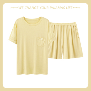 圆领可外穿夏天家居服套装 高级感莫代尔睡衣女士夏季 短裤 短袖 薄款
