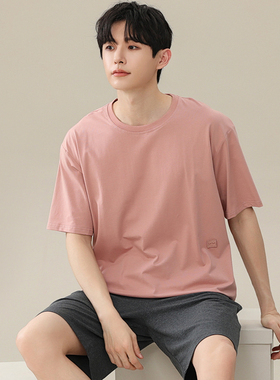 莫代尔睡衣男士夏季短袖短裤青少年可外穿纯色薄款家居服两件套装