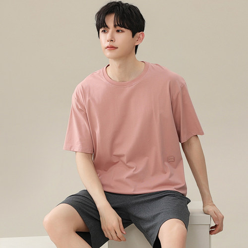 莫代尔睡衣男士夏季短袖短裤青少年可外穿纯色薄款家居服两件套装