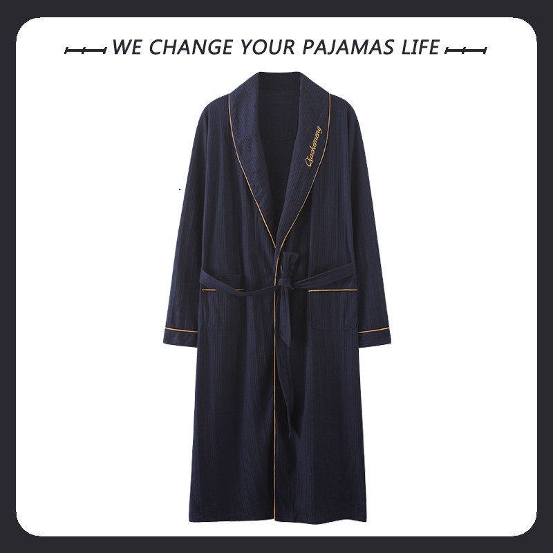 NIGHTGOWNS MENS COTTON SPRING AND AUTUMN PAJAMAS THIN LOUNGEWEAR LONG SLEEVE MID-LENGTH COTTON COMFORTABLE MENS BATHROBE AUTUMN AND WINTER