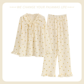 可爱公主风家居服夏天可外穿套装 长裤 长袖 北极绒纯棉睡衣女春秋季