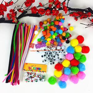 幼儿园手工制作材料DIY创意儿童玩具彩色毛条毛根绒条扭扭棒眼睛