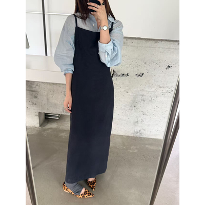 Hazel春夏新款方领显瘦气质吊带后背系带设计连衣裙叠穿ins同款