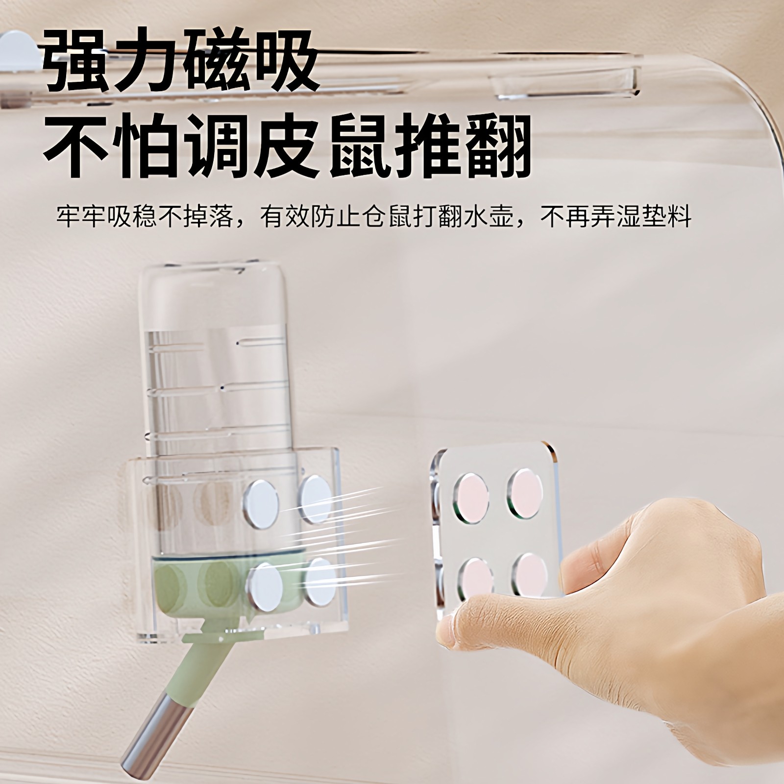 仓鼠金丝熊磁吸式亚克力水壶支架透明强力磁吸免安装防倾倒水杯座,宠物/宠物食品及用品,鼠类饮水器/水樽,淘宝优惠券,粉丝福利购,淘宝优惠卷