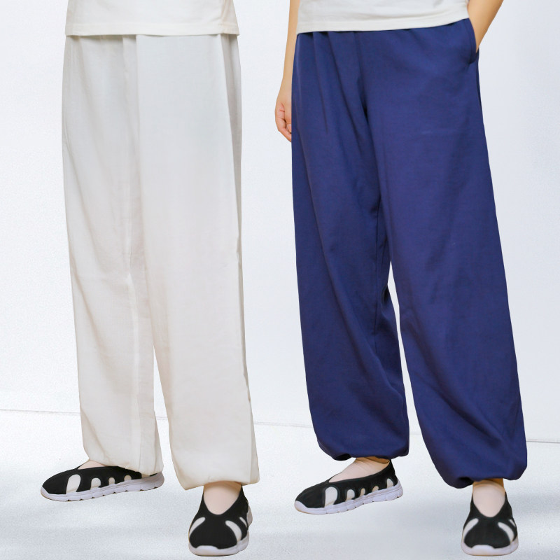 春夏秋季款道士裤子男道袍裤女款太极裤道士练功裤薄款道裤白色彩