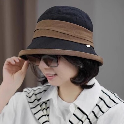 赫本风双色拼接气质百搭渔夫帽女