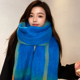 2025新款克莱因蓝色围巾女秋冬季百搭加厚保暖围脖韩版高级感披肩