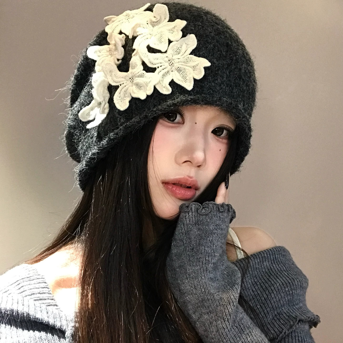 卷边针织堆堆帽女显脸小韩系冷帽