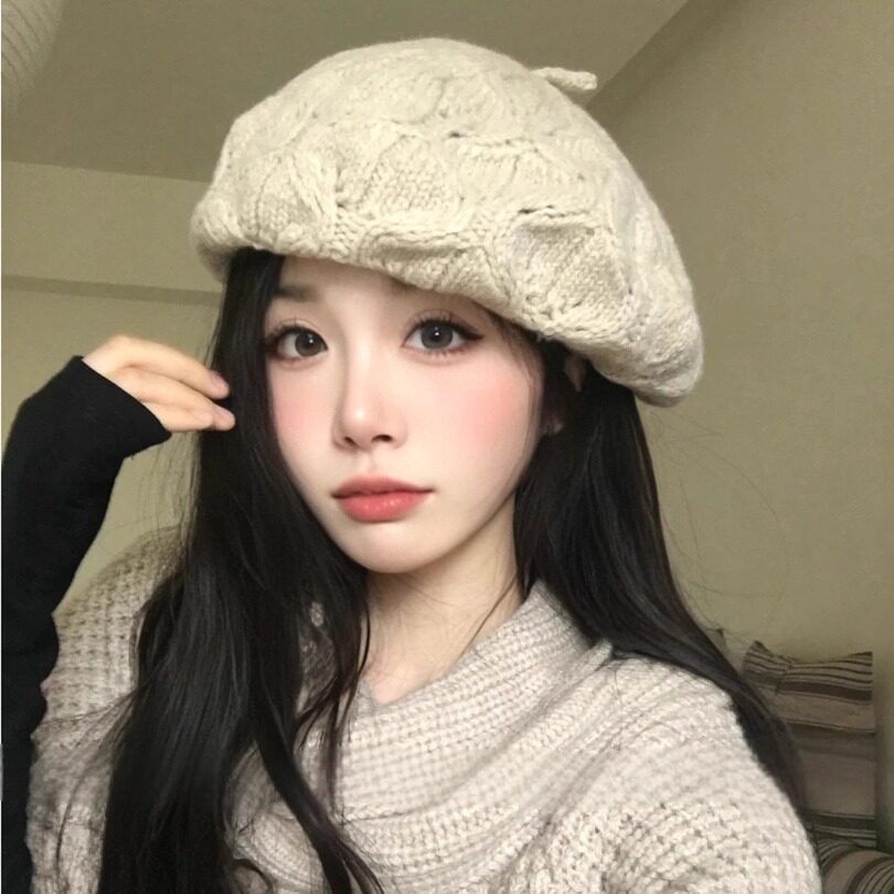 秋冬简约百搭针织贝雷帽女显脸小