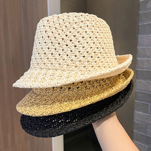 镂空草帽女士夏季海边沙滩度假防晒帽巴拿马礼帽英伦复古爵士帽子