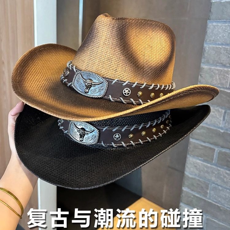 跨境新款复古牛仔帽子男夏罗马防晒遮阳帽骑马露营西部爵士草帽女,服饰配件/皮带/帽子/围巾,帽子,淘宝优惠券,粉丝福利购,淘宝优惠卷