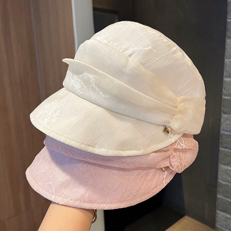 网纱鸭舌帽女夏季轻薄透气防晒太阳帽显脸小帽子可折叠褶皱马术帽