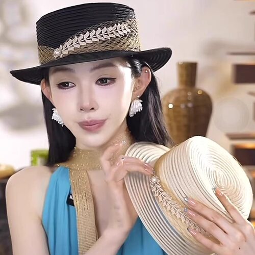 法式赫本风网纱平顶礼帽防晒遮阳