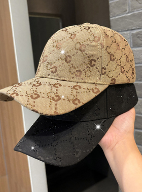 韩版水钻字母C硬顶棒球帽子女春夏时尚显脸小鸭舌帽百搭遮阳帽潮