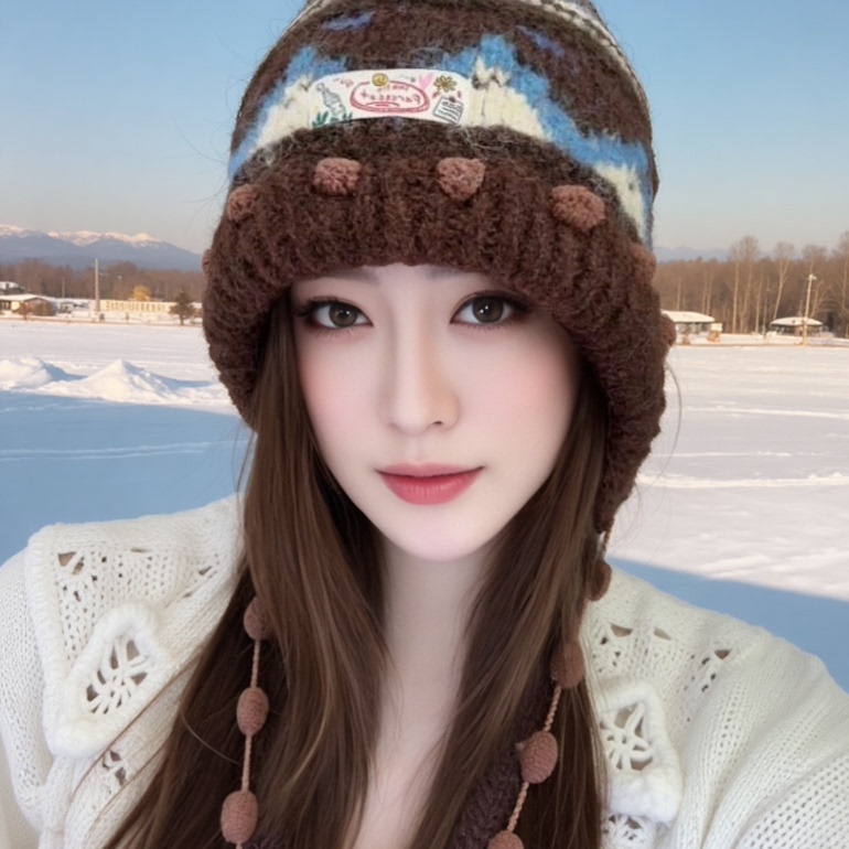 费尔岛风撞色流苏针织毛线帽女秋冬季保暖护耳百搭显脸小套头帽子