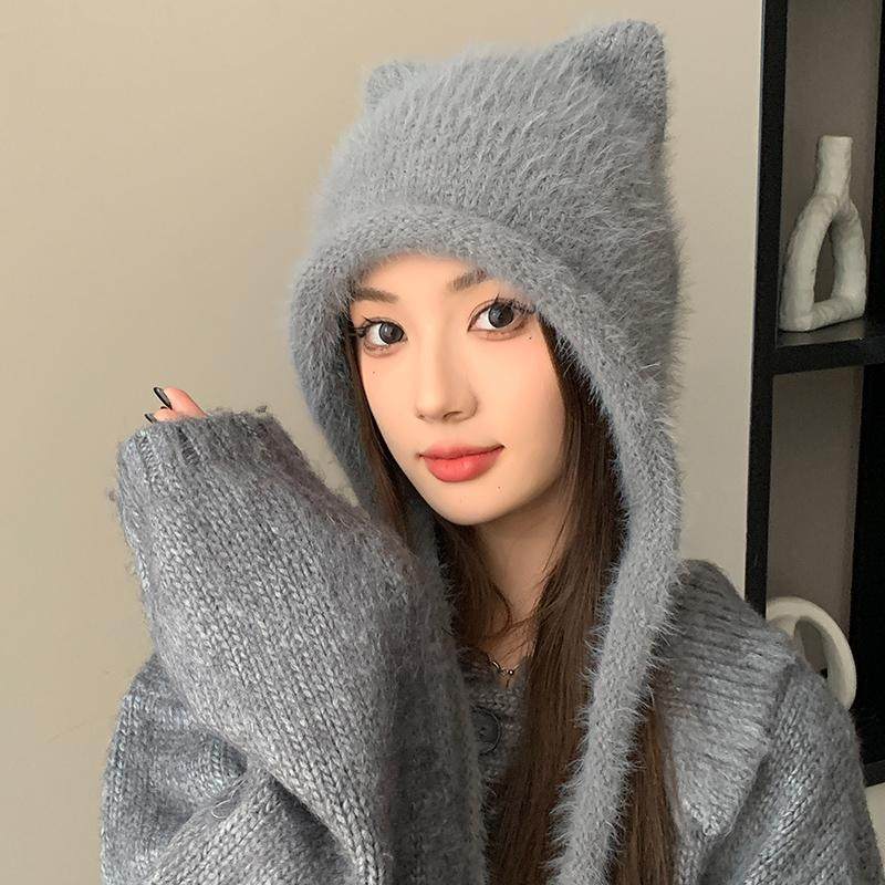 秋冬季可爱猫耳保暖毛绒护耳帽女