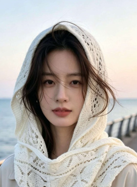 旅游拍照氛围镂空帽子女围巾一体