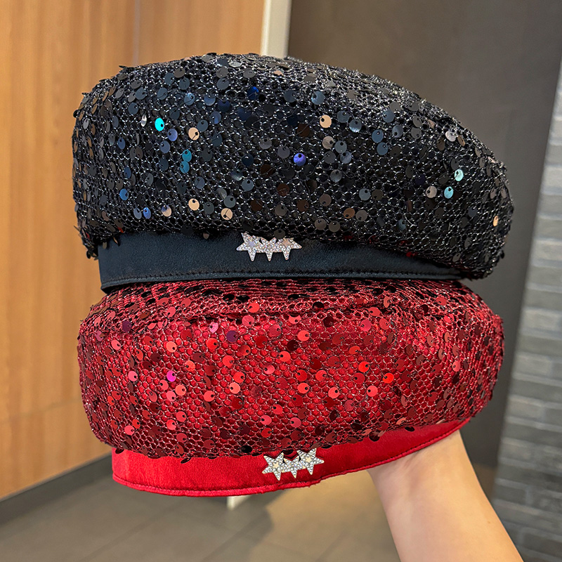 时尚亮片贝雷帽女显脸小气质百搭