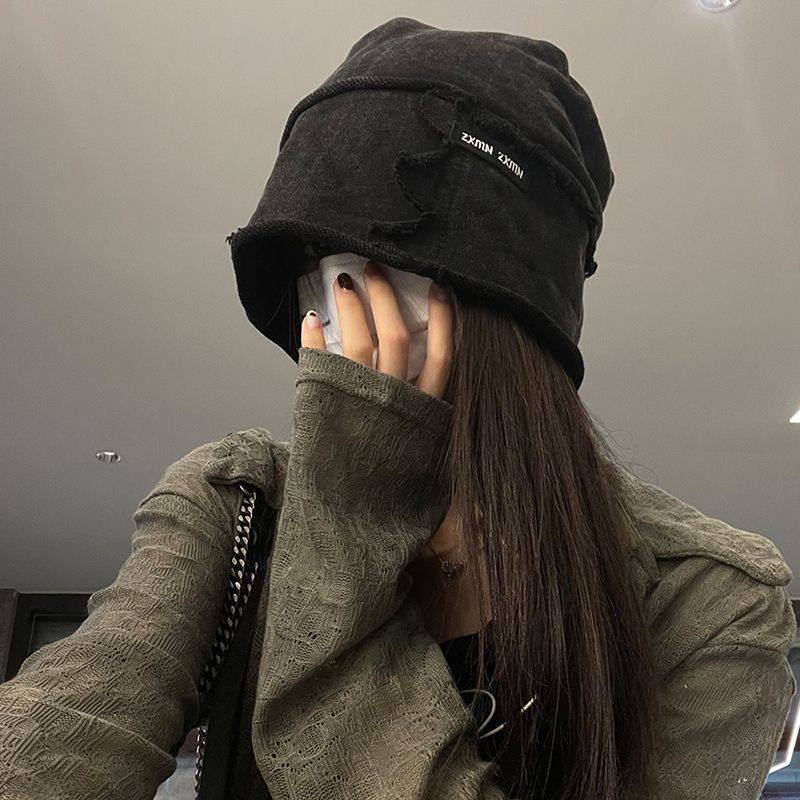 黑色卷边堆堆帽子女显脸小秋季宽松大头围冷帽韩版情侣百搭包头帽