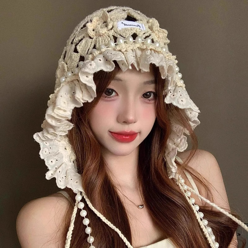 氛围感民族风花朵针织帽子女