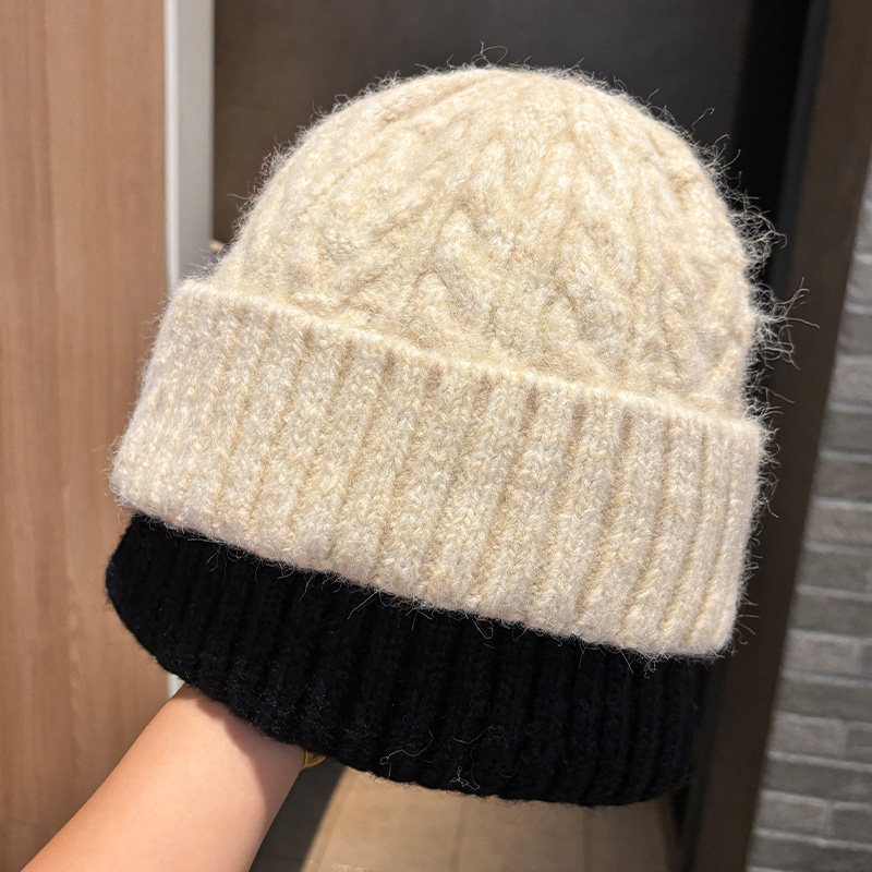 简约纯色麻花针织毛线帽子女秋冬季加厚保暖防寒冷帽显脸小包头帽