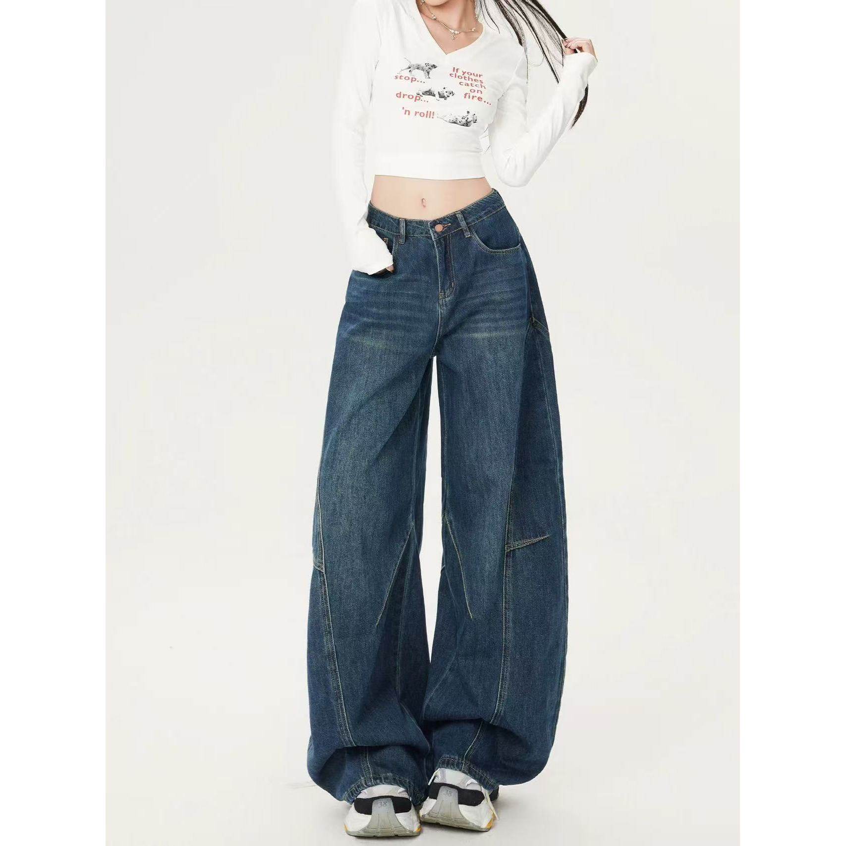 美式复古解构弯刀牛仔裤女