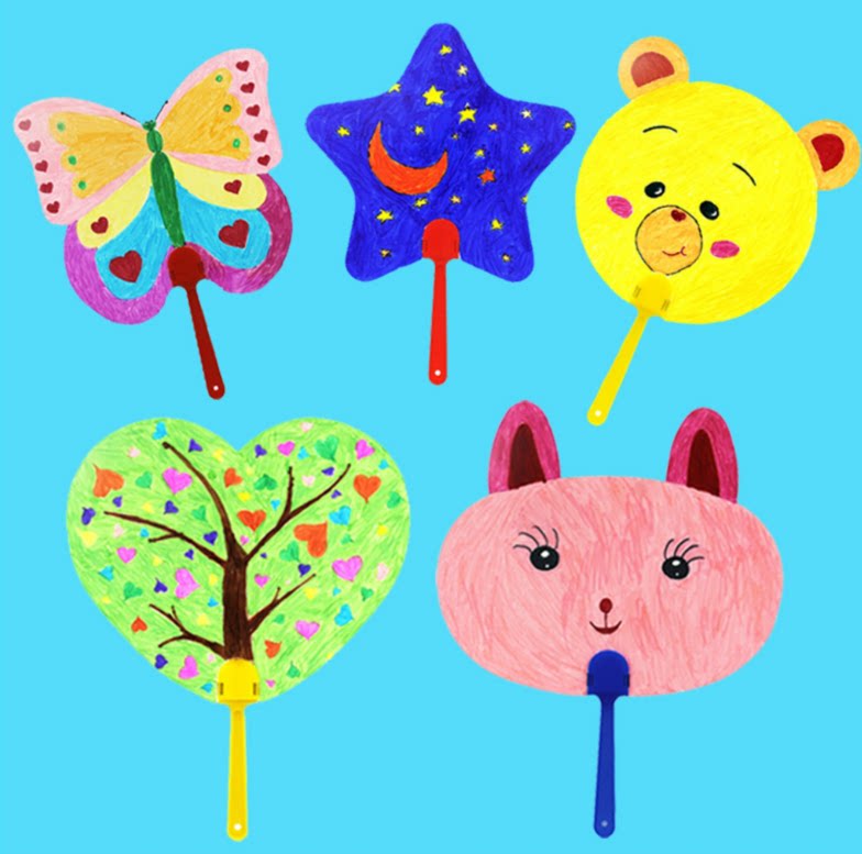 儿童卡通动物小扇子空白涂鸦幼儿园卡通创意白卡纸扇