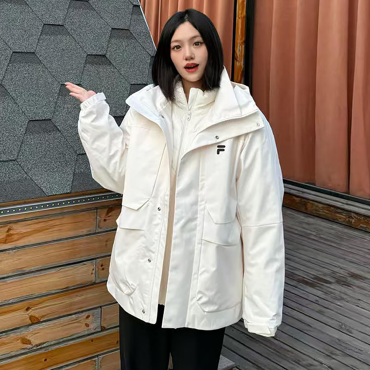 FILA FUSION斐乐潮牌情侣2025冬羽绒服两件套新款连帽三合一外套