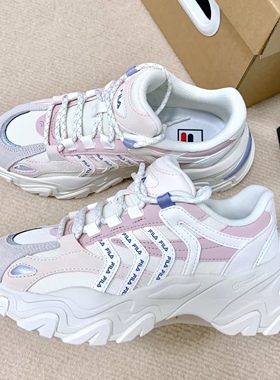 FILA斐乐鱼刺粉白老爹鞋2024秋冬新款运动休闲鞋百搭潮流厚底鞋女