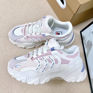 FILA斐乐鱼刺粉白老爹鞋2024秋冬新款运动休闲鞋百搭潮流厚底鞋女