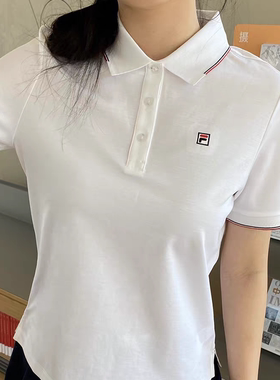 FILA斐乐POLO衫凉感短袖女透气商务休闲针织修身翻领短袖T恤白色
