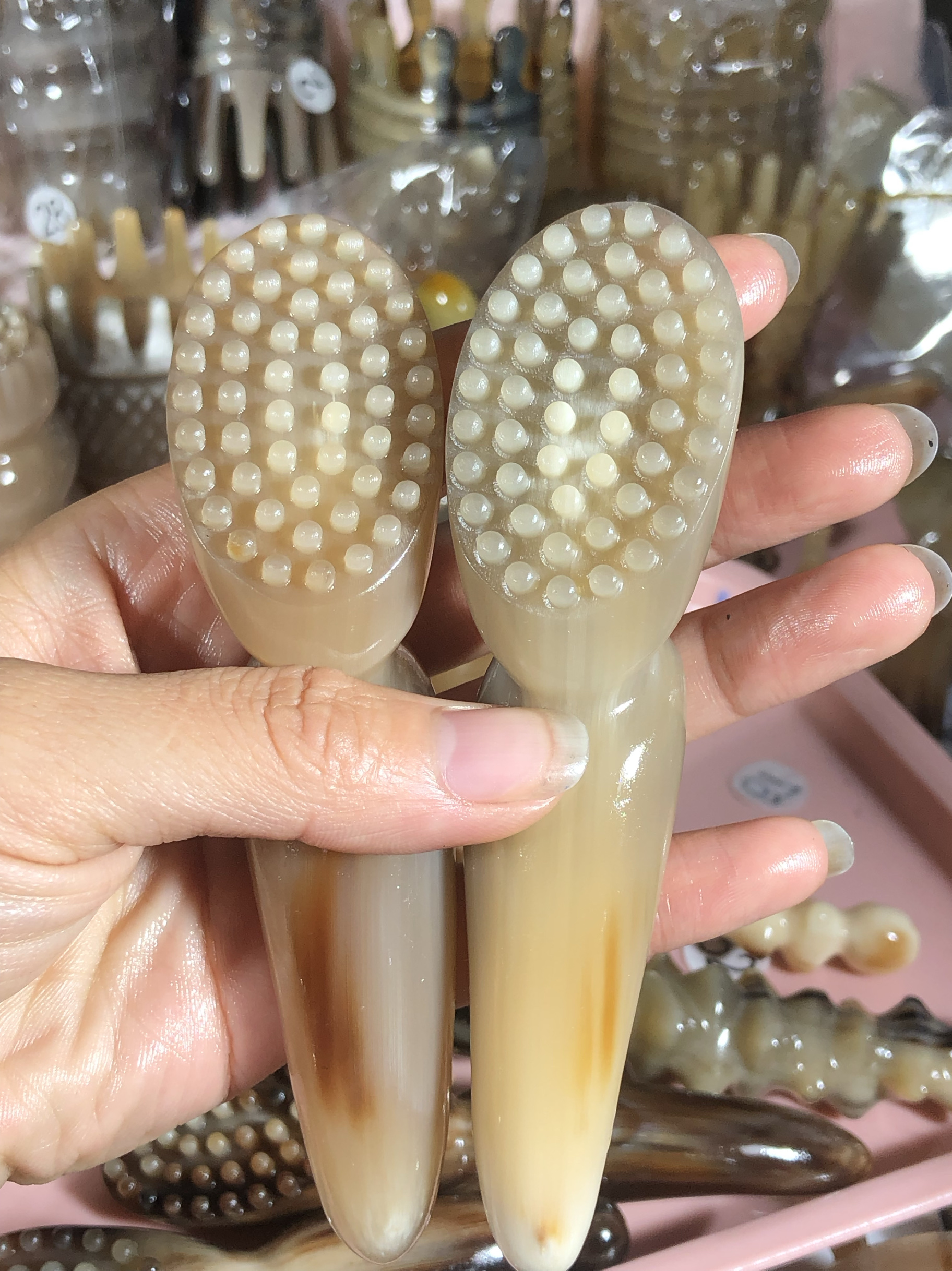 白水牛角莲蓬按摩梳子脸部面部经络刮痧美容眼部福利